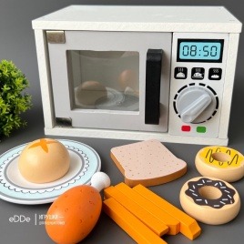 Сюжетно-ролевой деревянный набор с аксессуарами «Микроволновая печь и продукты» | Белый