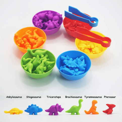 Монтессори набор с пинцетами и пиалами для сортировки по цветам и счета «Динозаврики» | 48 фигурок фото 7